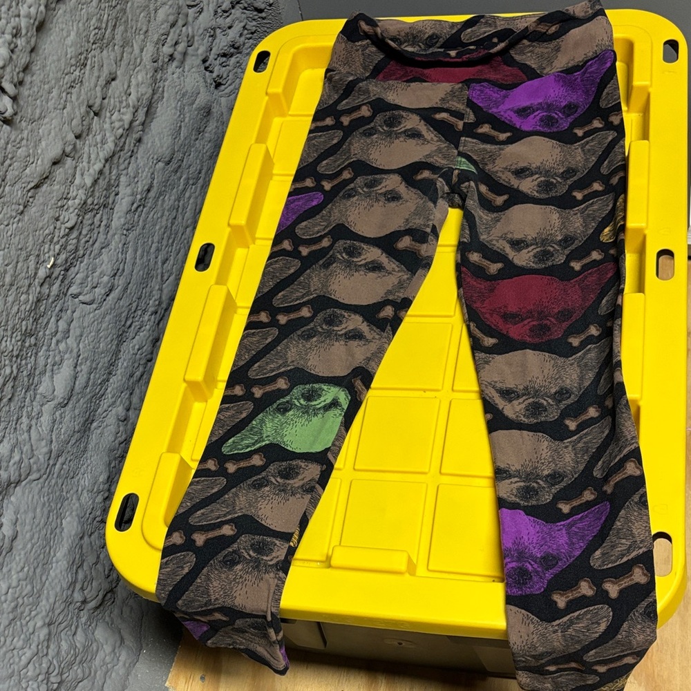 Women’s  Brown Patterned Leggings with Colorful Accents with chihuahuas